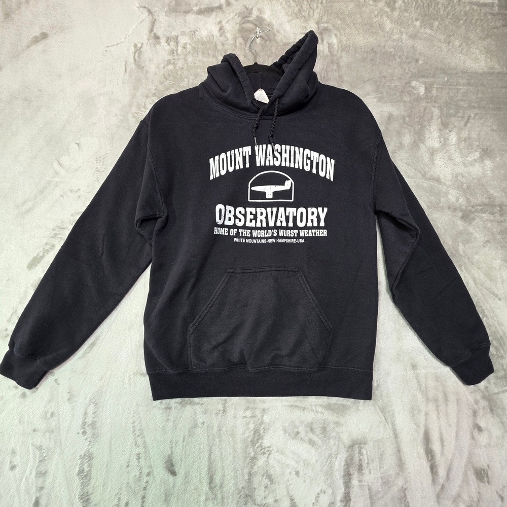 Gildan Mount Washington Observatory Hoodie Black Graphic Pullover Small